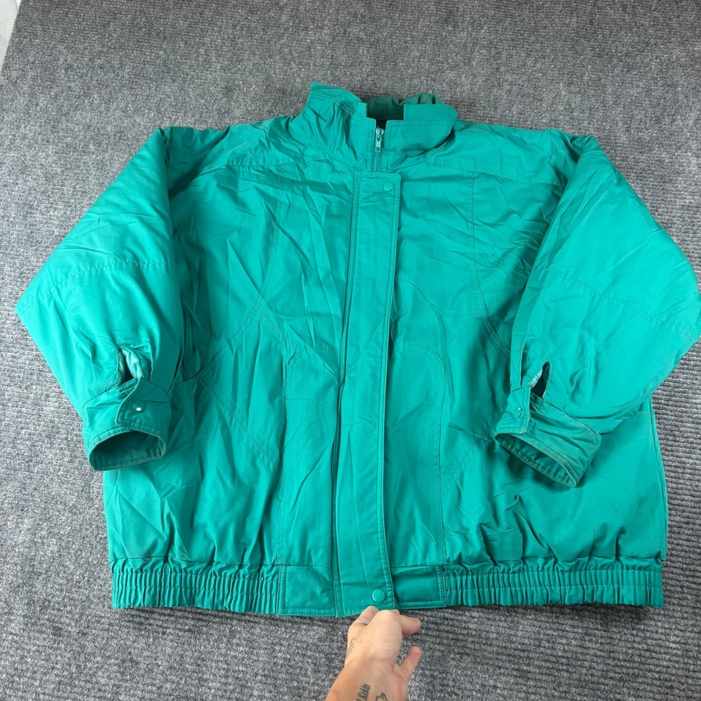 Vintage Climate Zone Teal Green Bomber Jacket 80s 90s Oversized Coat Mens L